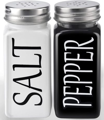 DWTS DANWEITESI Large Glass Salt and Pepper Shakers - Cute Farmhouse Design in Black and White