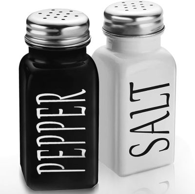 Salt and Pepper Shakers Set -DWTS DANWEITESI Cute Salt Shakers - Vintage Glass Black and White Shaker Set