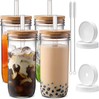 Amazon.com | DWTS DANWEITESI Glass Cups with Lids and Straws.