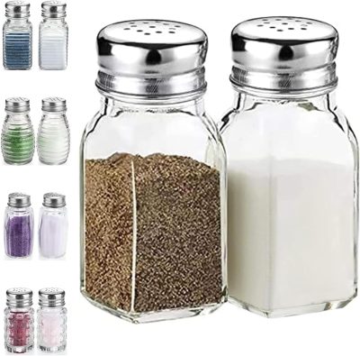 Salt and Pepper Shakers Set.DWTS DANWEITESI Salt Shaker with Stainless Lid-Glass Spice Jars Kitchen Gadgets.
