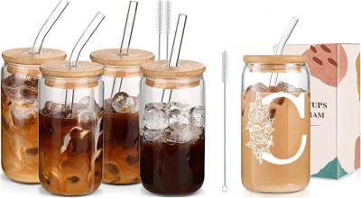 DWTS DANWEITESI Glass Cups With Lids And Straws 4 Pcs.