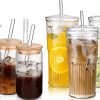 DWTS DANWEITESI Glass Cups with Lids and Straws 4 pcs.