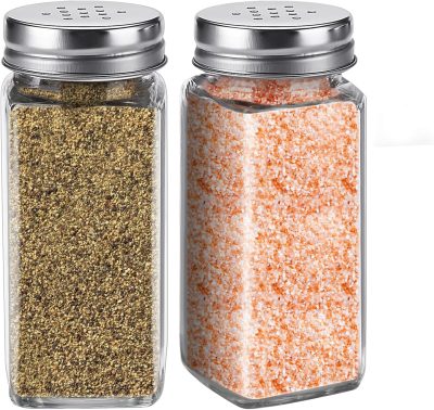 Glass Salt and Pepper Shakers Set Large.DWTS DANWEITESI Farmhouse Salt and Pepper Shakers Cute with Stainless Steel Lid-Large Spice Jars